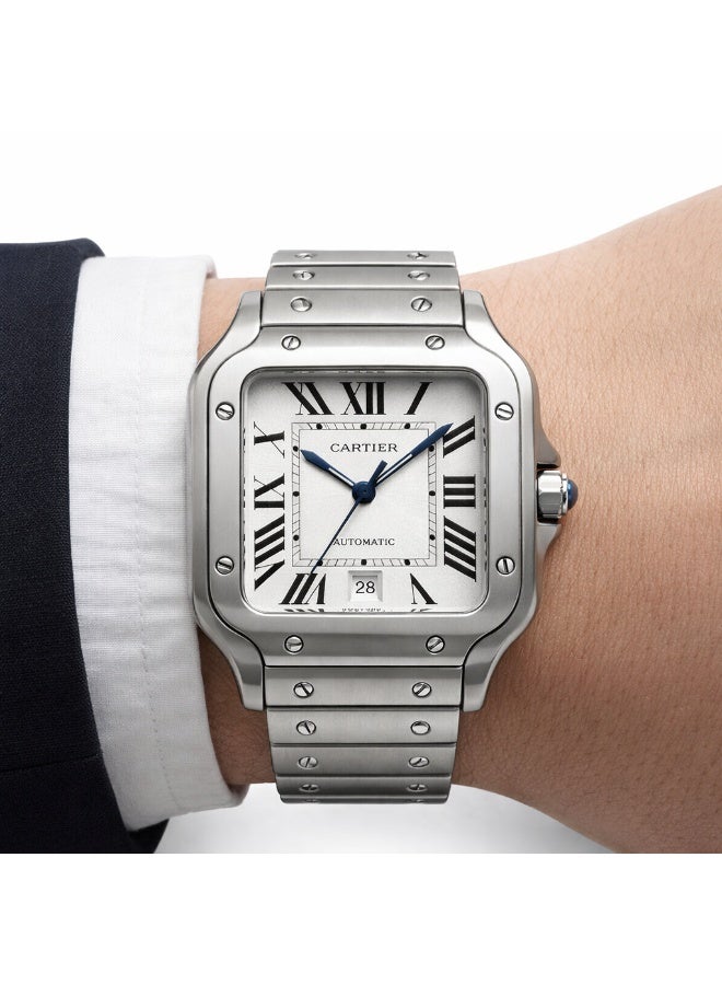 كارتييه ساعة كارتييه سانتوس أوتوماتيك رجالي – ستانلس ستيل، ميناء فضي، سوار معدني - Image 3